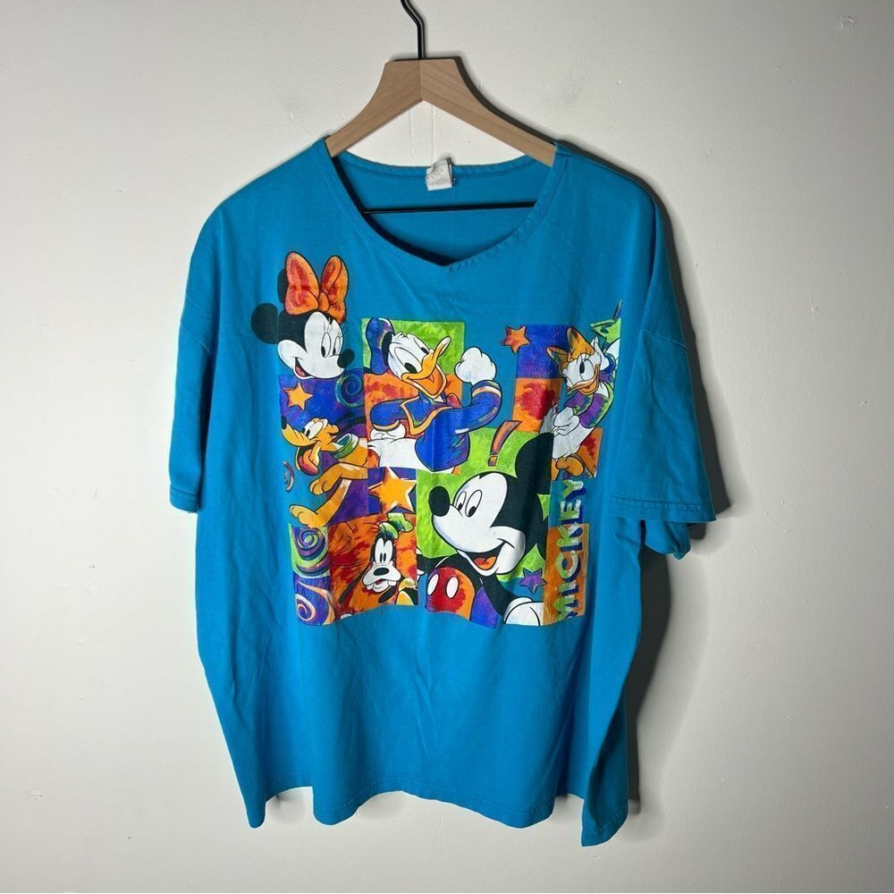 Vintage Disney Mickey and Friends Vibrant Blue Adult T-Shirt size 2X